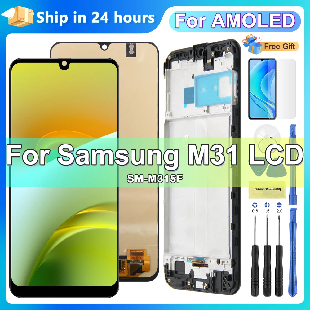 Super OLED For Samsung M31 LCD M315 M315F SM-M315F LCD Display Touch Screen Digitizer Repair Parts M31 Display M315 100% Tested