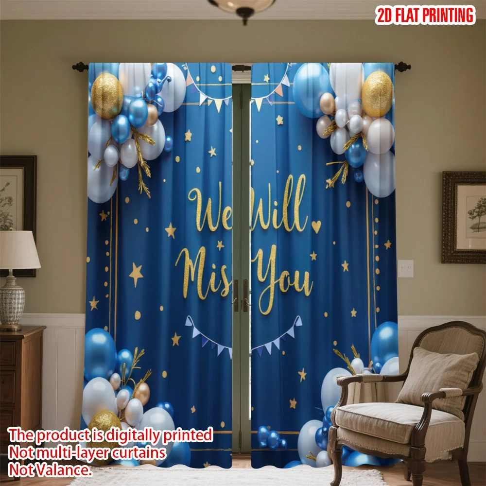 

2D flat printing 2pcs Party Window Curtains Farewell Celebration Balloons(4) Digital Printed Polyester Drapes Festive Wall Decor