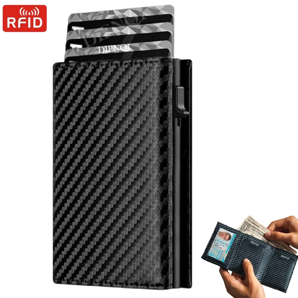 Luxury Brand Rfid Men Wallets Business Bank Credit Card Holder Money Bag Male Purses Carbon Fiber Pattern Gifts Wallet For Men