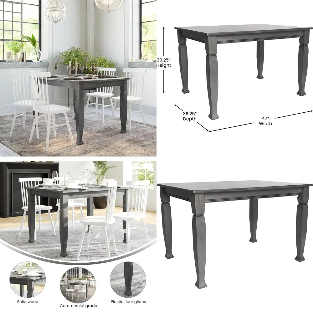 طاولة طعام من الخشب الصلب ميلفورد 47 بوصة EMMA + OLIVER، مريلة بألواح أوفست مقاس 3 بوصات، أرجل ملفوفة، لمسة نهائية مقاومة للماء، متينة لـ Eve