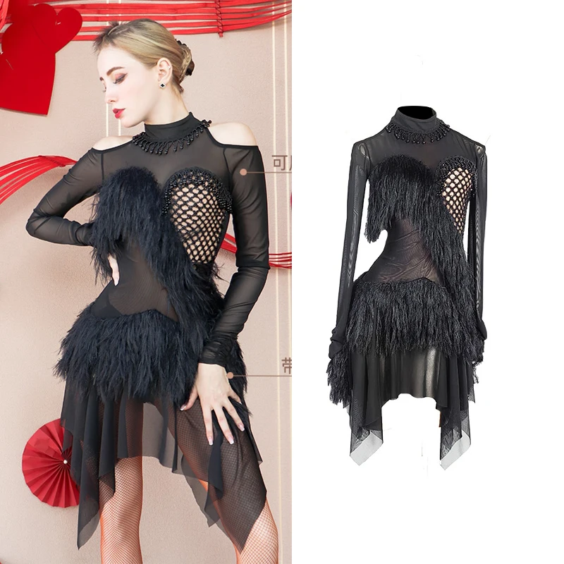 

2024 Latin Dance Competition Dress For Women Sexy Backless Irregular Training Clothing Adult Chacha Latin Dance Dress DN17371