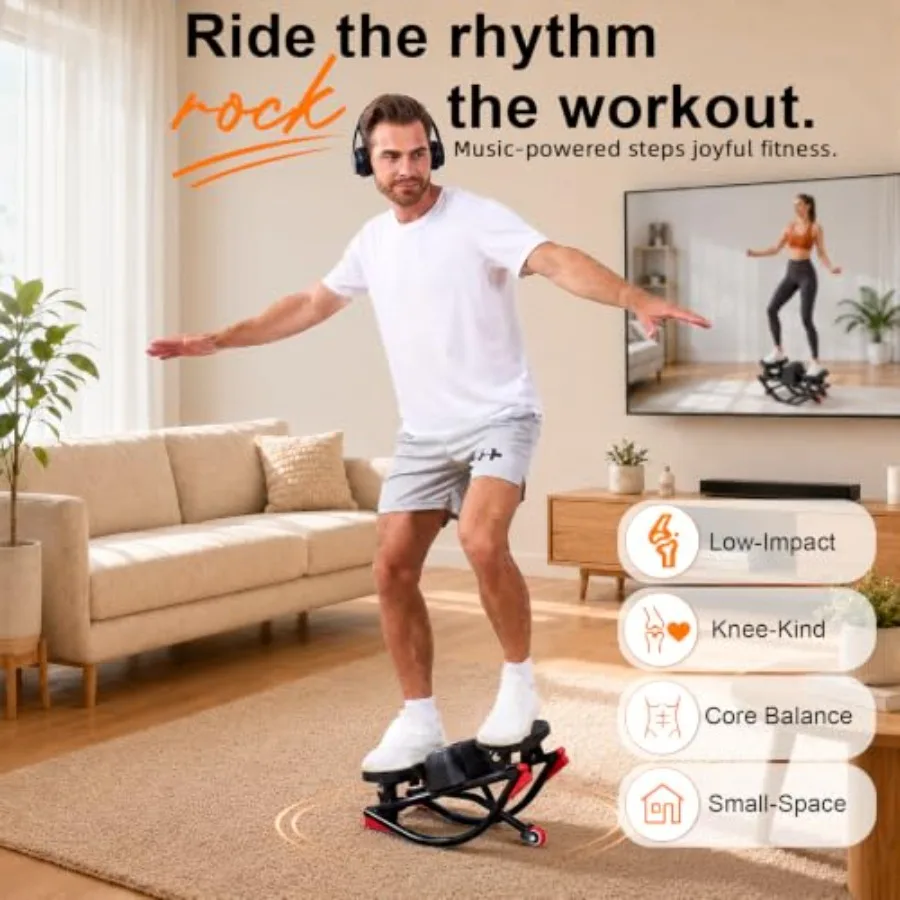 Home exercise stepper with U-track design, eco-friendly black material, low-impact full-body workout support, 330 LBS capacity,
