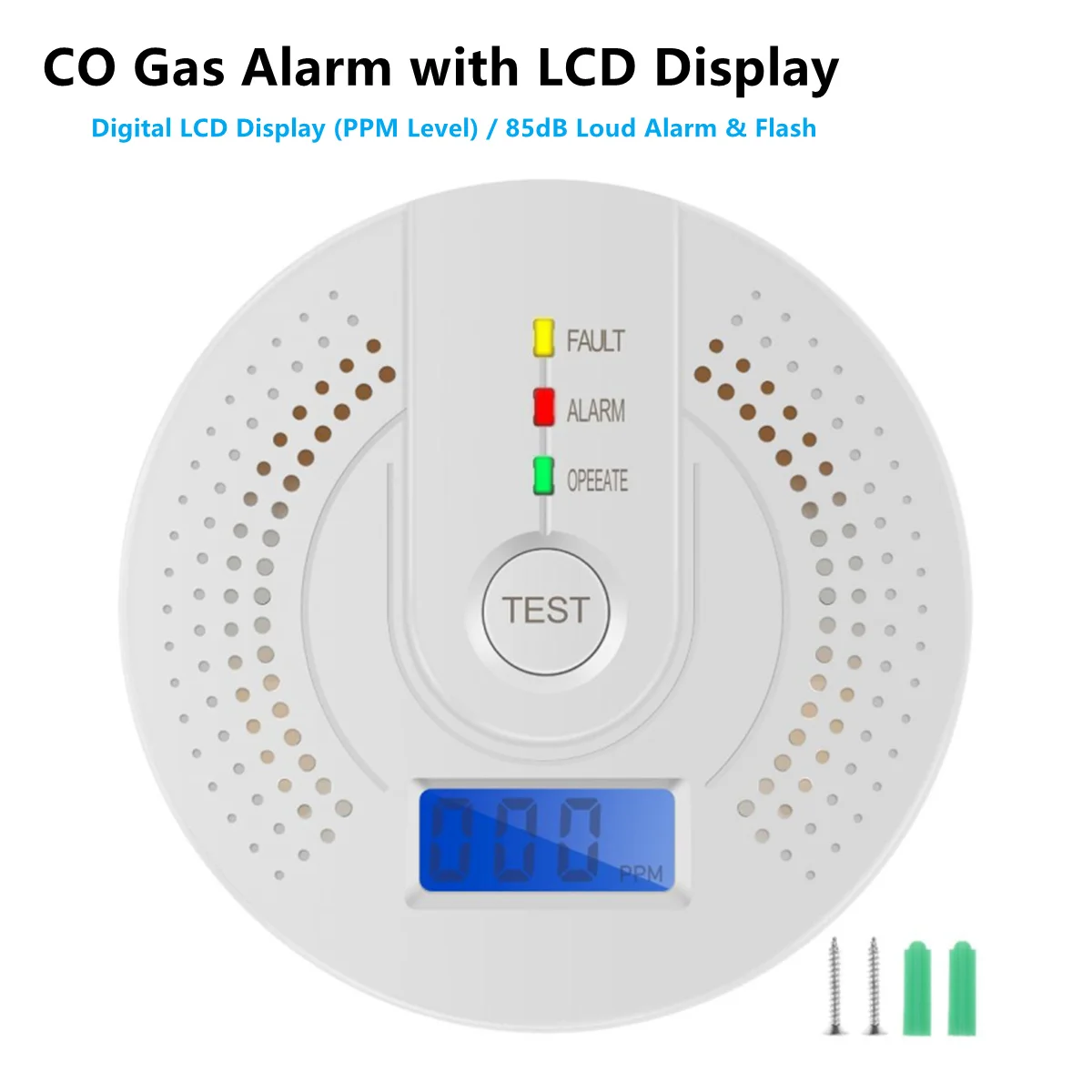 Carbon Monoxide Detector CO Alarm with LCD Digital Display 85dB Sound Light Alarm Battery Powered Gas Sensor for Home Camping