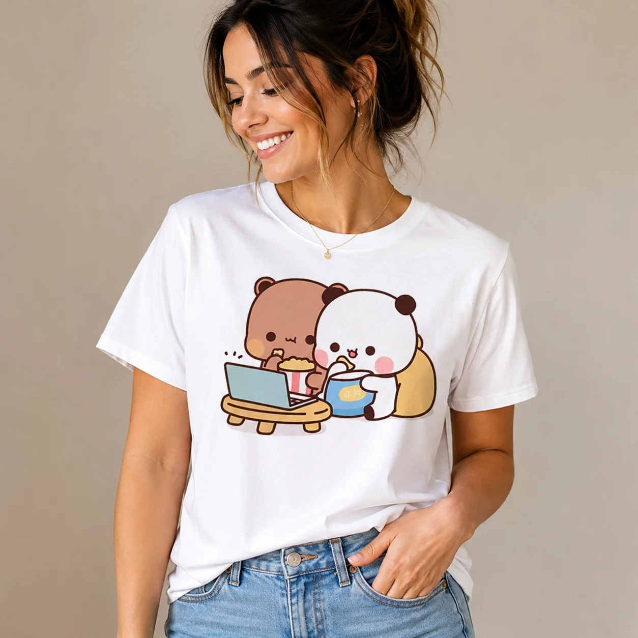 Bubu Dudu Women's Designer T-Shirt: A Fun Harajuku-Style T-Shirt Featuring A Cute Anime Girl Design—A Casual Cotton Top
