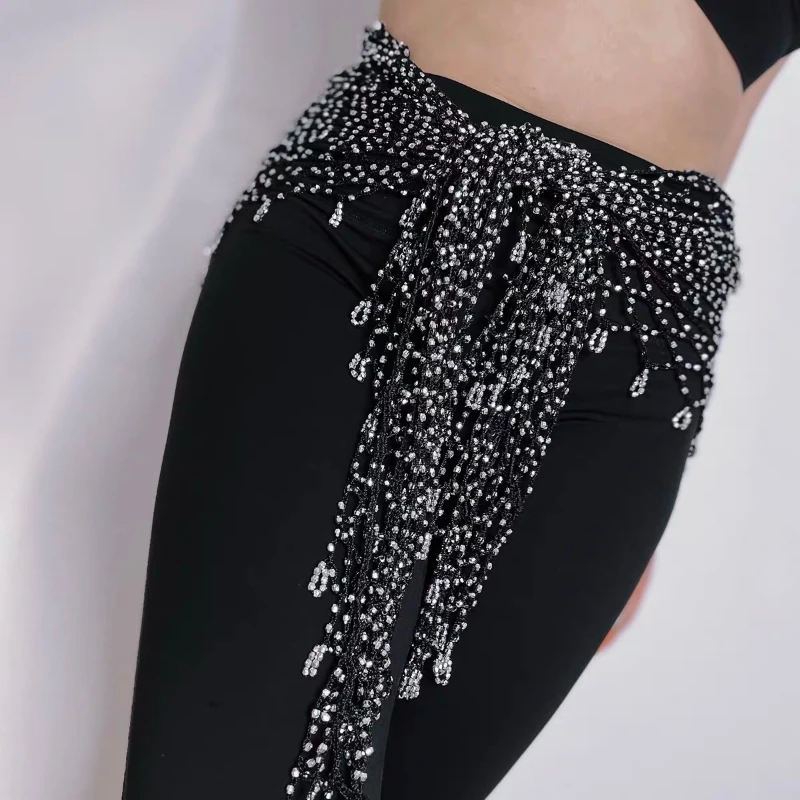 New Belly Dance Hip Scarf Woven Skirt Belly Dancing Belt Triangle Shawl Tassel Beaded Belts Waist Chain Cover for Women Girls