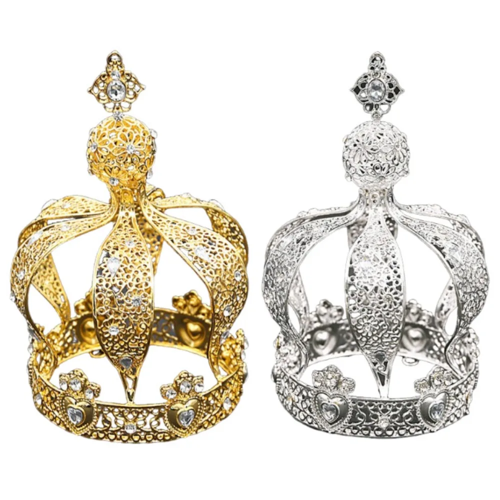 1/2 Uds. Corona barroca para tarta, corona elegante y creativa con diamantes de imitación, diadema de princesa Retro de estilo europeo, celebración real