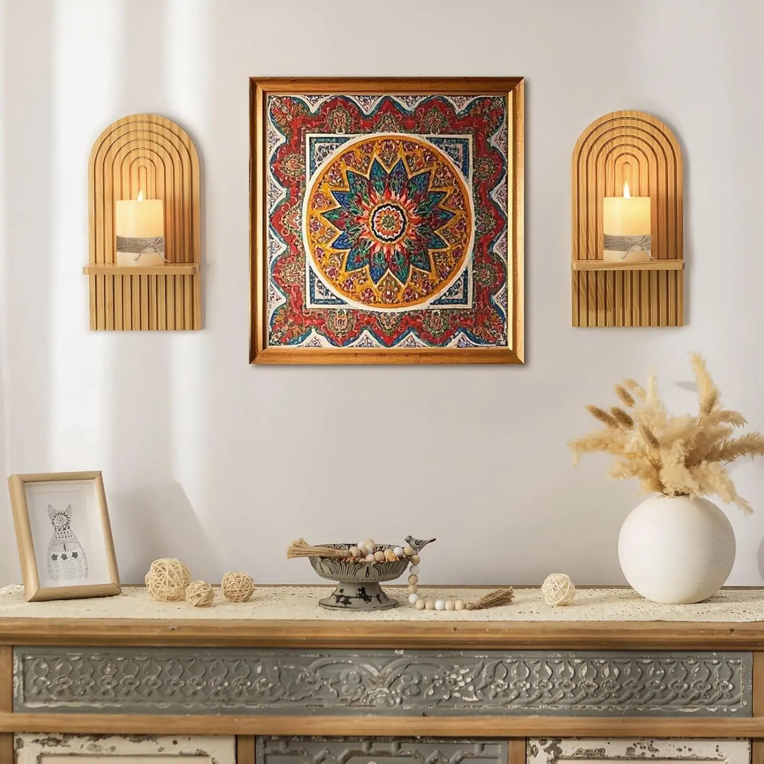 Boho Wooden Shelves for Wall Decorative Book Floating Wall Shelf for Living Room Bathroom Bedroom Classroom Office Nursery Home