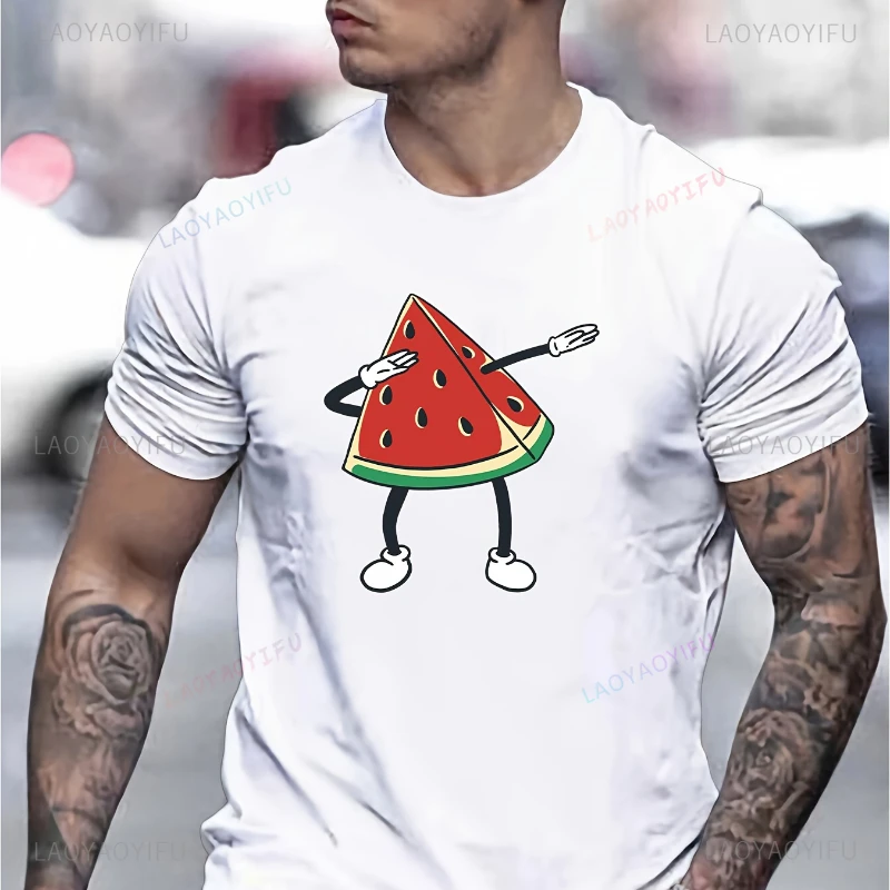 Watermelon Print Men's Crew Neck Fashionable Women Short Sleeve Comfortable and Versatile for Athletic Style As Gifts T-Shirt image 2