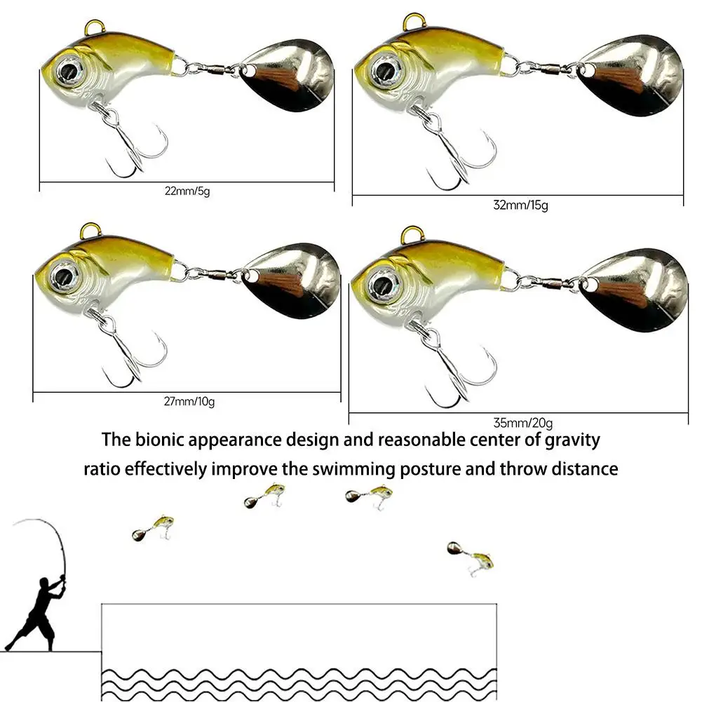 Neuankömmling 1 Stück 5g/10g/15g/20g Metall Vib Angel köder Spinner sinkenden rotierenden Löffel Pin Kurbel köder Pailletten Köder Angel gerät