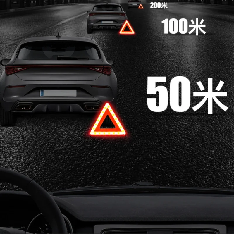 Car Triangle Reflective Tripod Emergency Breakdown Warning Reflective Sticker Safety Hazard Foldable Stop Sign Car Accessories