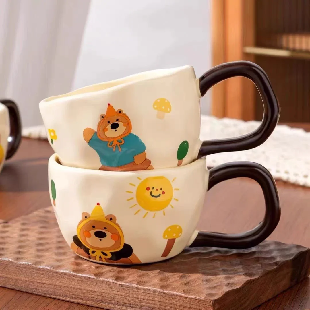 Niche creative cute bear mug ceramic cartoon Japanese breakfast milk coffee cup female birthday gift