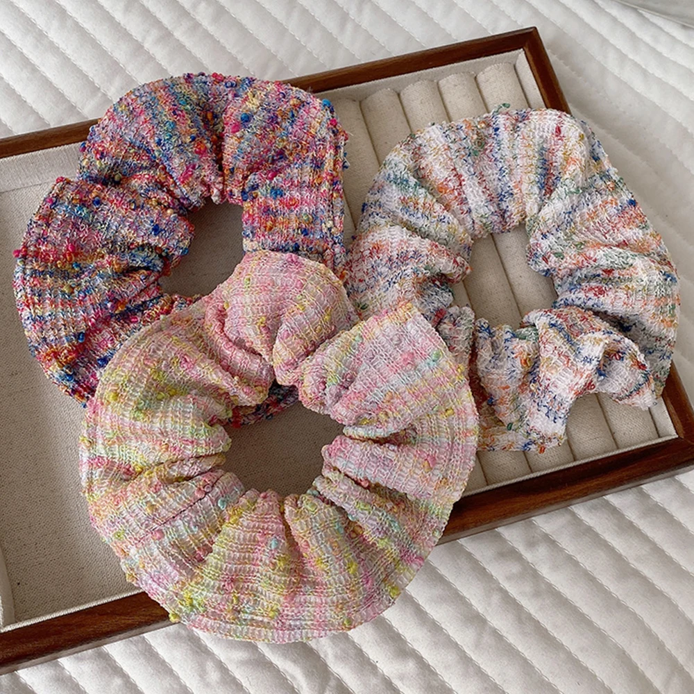 Korean Woolen Handmade Colorful knitting Scrunchies Headwear Autumn Winter Sweet Plush Hair Band Female Hair Accessories