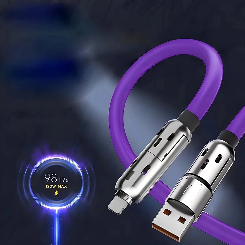 New 4 in 1 Multi Connectors Charger Rotating Elbow USB to Type-C Mobile Phone 240W Fast Charging Silicone Cable Data Transfer