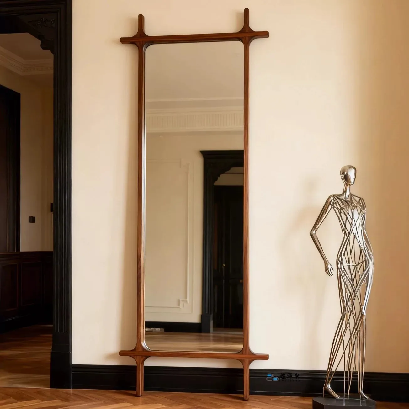 American Vintage Full Length Mirror Mid Century Designer Floor Dressing Mirror Creative Standing Vanity Mirror Entryway Decor