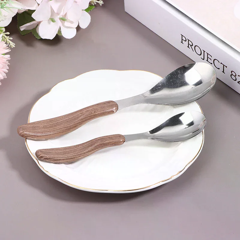 

1Pc Stainless Steel Imitation Wooden Handle Cutlery Western Tableware Dessert Soup Spoon Western Restaurant Bar Tableware
