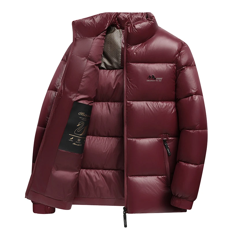2025 invierno nuevos hombres de alta calidad cara brillante abrigo de algodón abrigo de algodón cuello alto cremallera gruesa abrigo de algodón