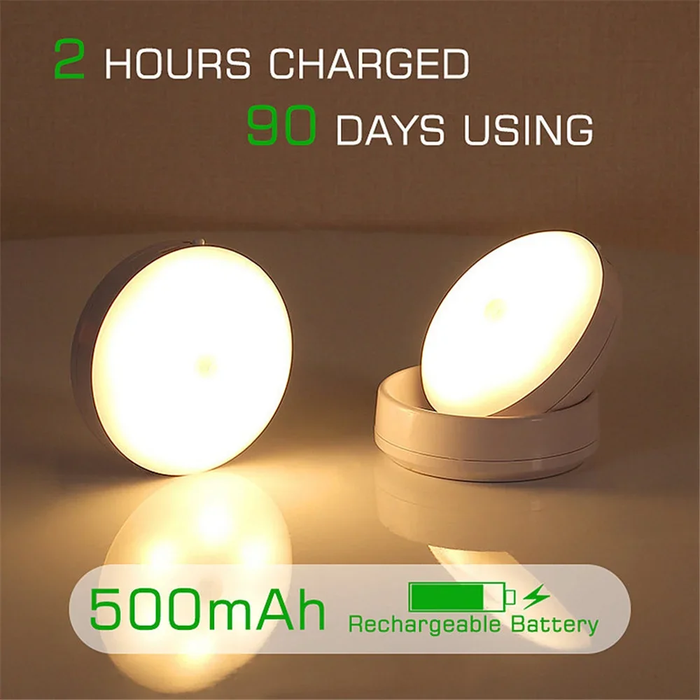 PIR Motion Sensor Night Light 360 Rotated Led Wall Lamps Rechargeable Auto/On/Off Under Cabinet Light Wireless Closet Night Lamp