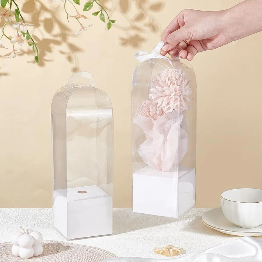 12Pcs Single Rose Flower Box Empty Bag Clear Flower Packing Boxes Flower Gift Boxes for Graduation Wedding Birthday Floral Gift