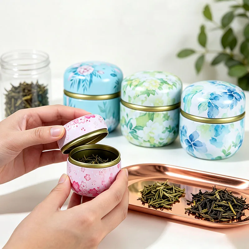5/10pcs Metal Tea Box Makeup Puff Powder Container Set Caddy Holder Sweetmeats Candies Cans Tank Organizer Refill Travel Storage