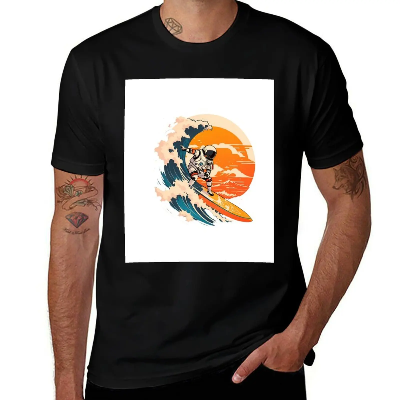 

Outer space surfing astronaut - astronaut surfing cosmic waves T-Shirt funny t shirts cotton T-Shirt