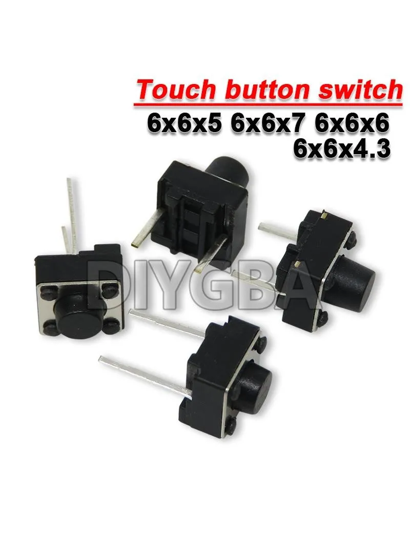 Bouton-poussoir Tactile 2 broches 6x6x5 6x6x7 6x6x6x6x6x100, 4.3 pièces/lot, Micro interrupteur, 6x6x4.3mm, 5mm, 6mm, 6mm, 7mm