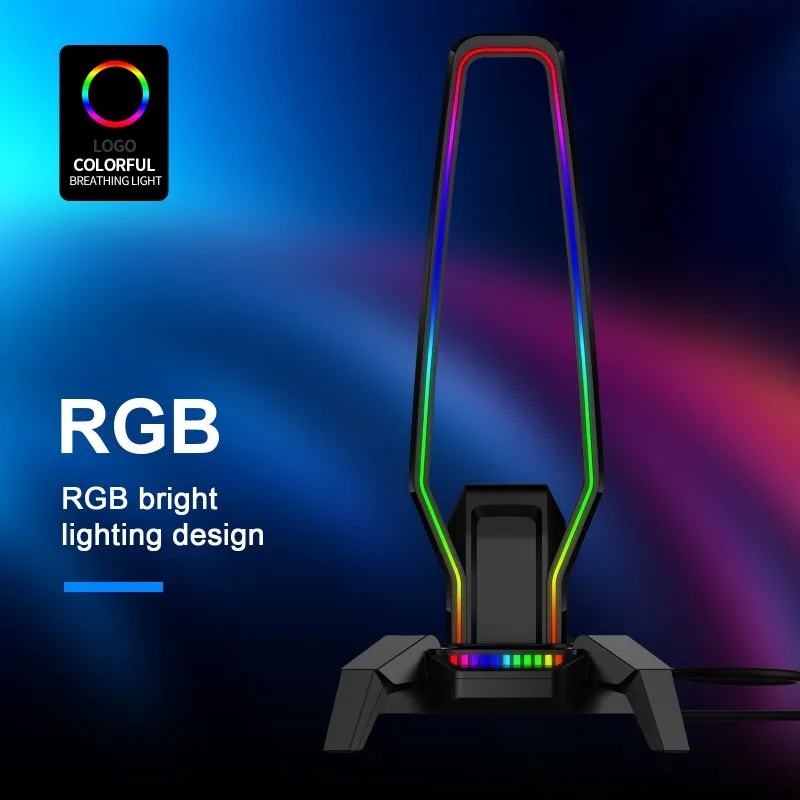 

Подставка для гарнитуры RGB с 2 USB-портами, противоскользящий держатель для наушников для игровой конфигурации ПК