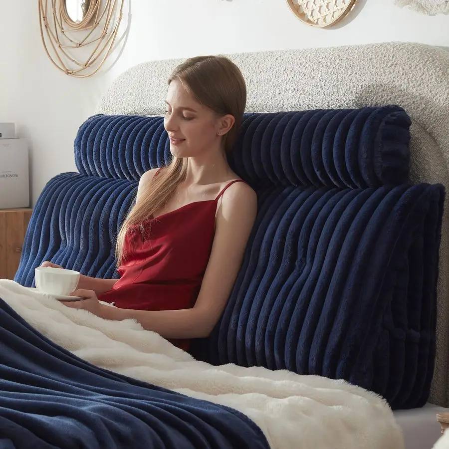 

Подушка Длинная подушка для шеи Подушка для тела Подушка для изголовья из искусственного меха Клиновая подушка со съемным чехлом Синяя, Queen59x8x20 дюймов