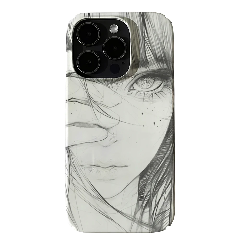 INS Sketch art girl covering her eyes Phone Case for iPhone 17 16 15 14 13 12 11 Air Pro Max 7 8 Plus Glossy Film Hard PC Cover