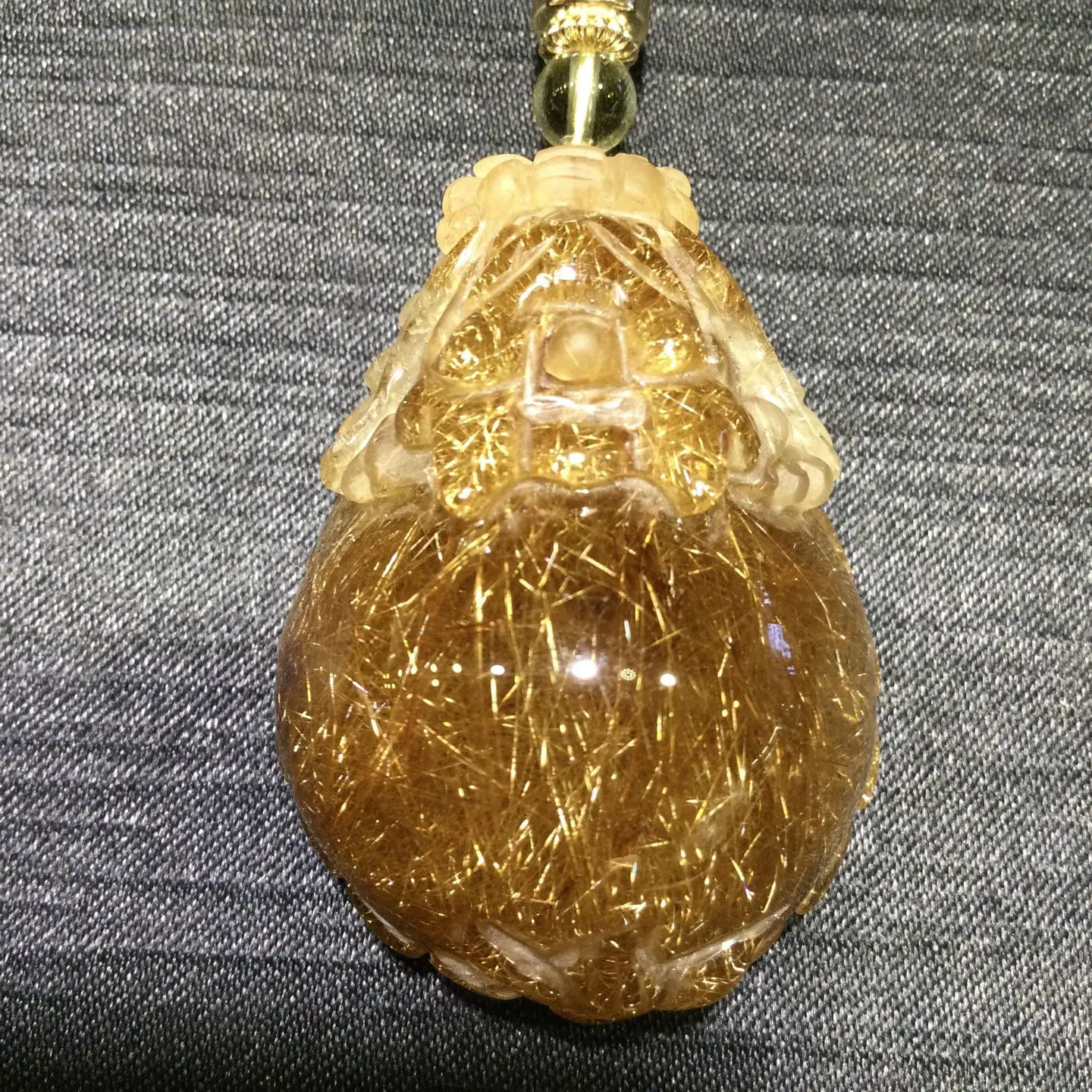 Natural Gold Rutilated Quartz Pendant Pi Xiu 45*32.5*21mm Flower Rutilated Quartz Jewelry Men Women Brazil AAAAAAA