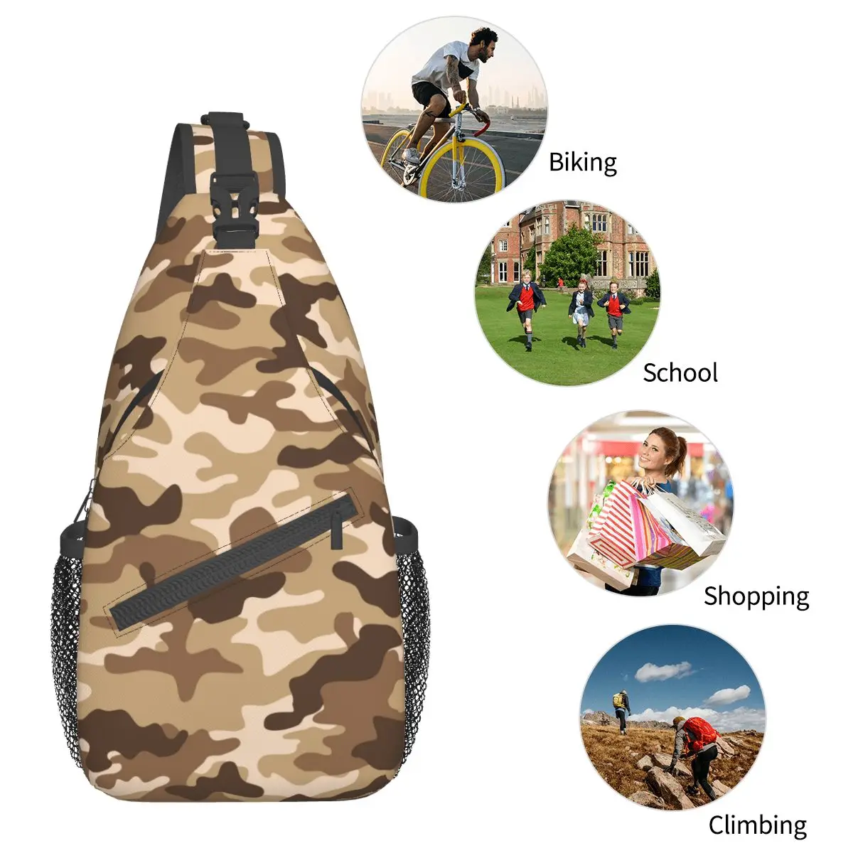 Militar Camuflagem Crossbody Sling Bag Peito Bag Abstrato Exército Camo Ombro Mochila Daypack Viagem Caminhadas Camping Bookbag