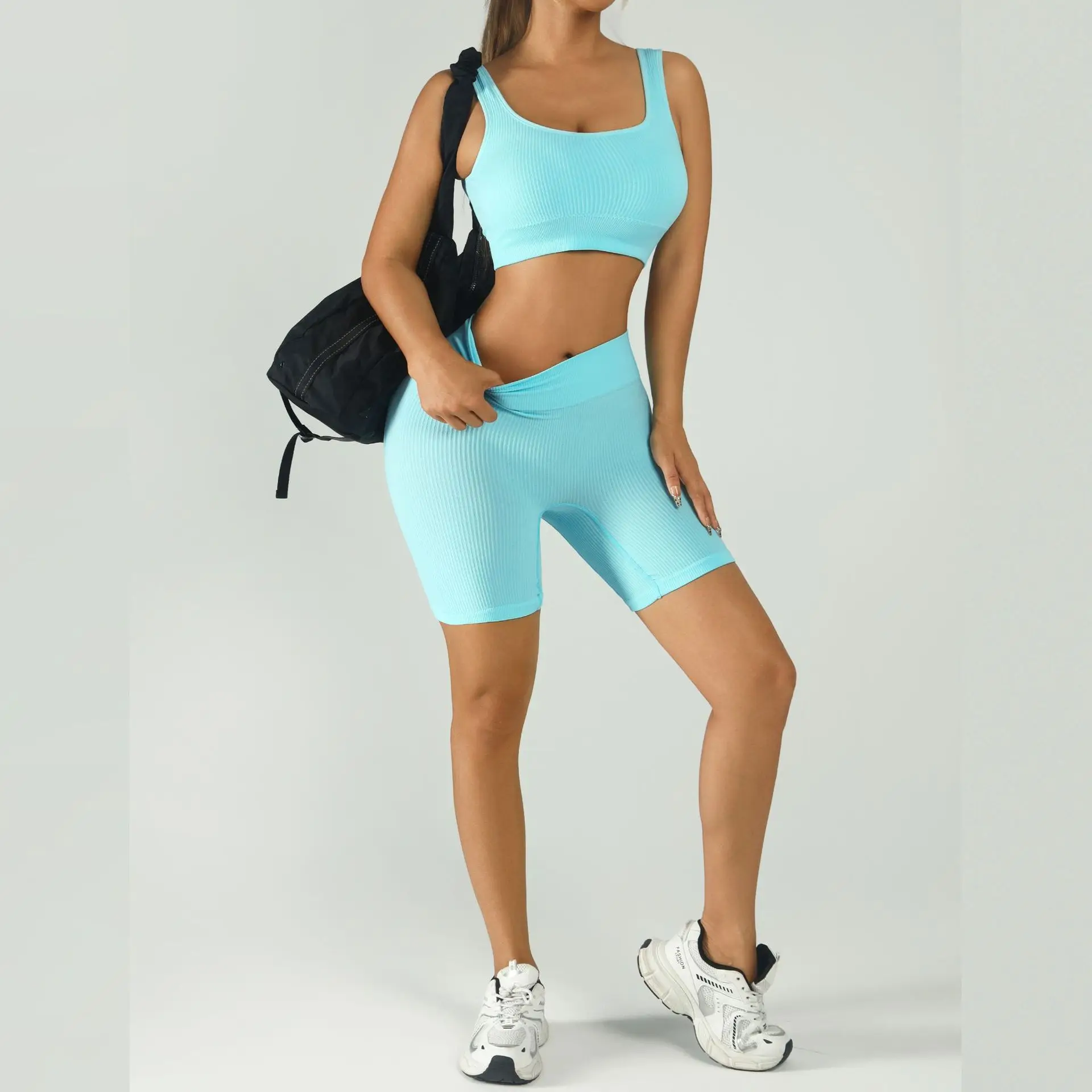 High Waist Yoga Set Women External Thread Chest Cushion Tight Bra Peach Fitness Quick Drying Sportswear Sports Shorts