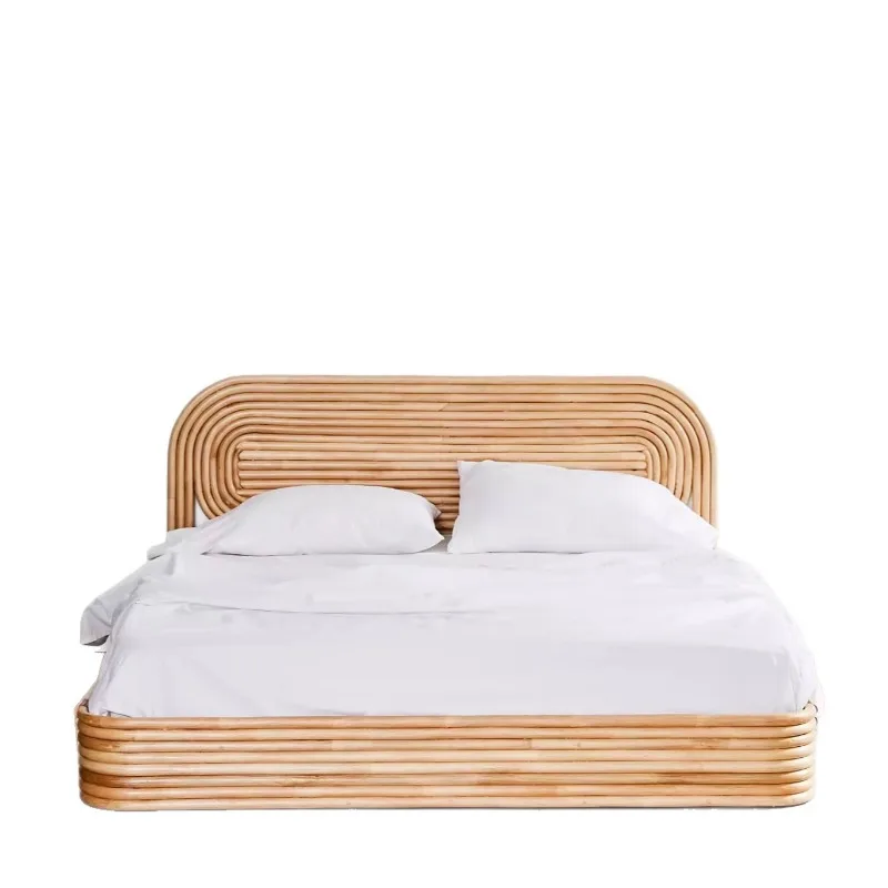 Nordic Indonesia true rattan hand-woven rattan bed natural pure rattan homestay furniture hotel bed