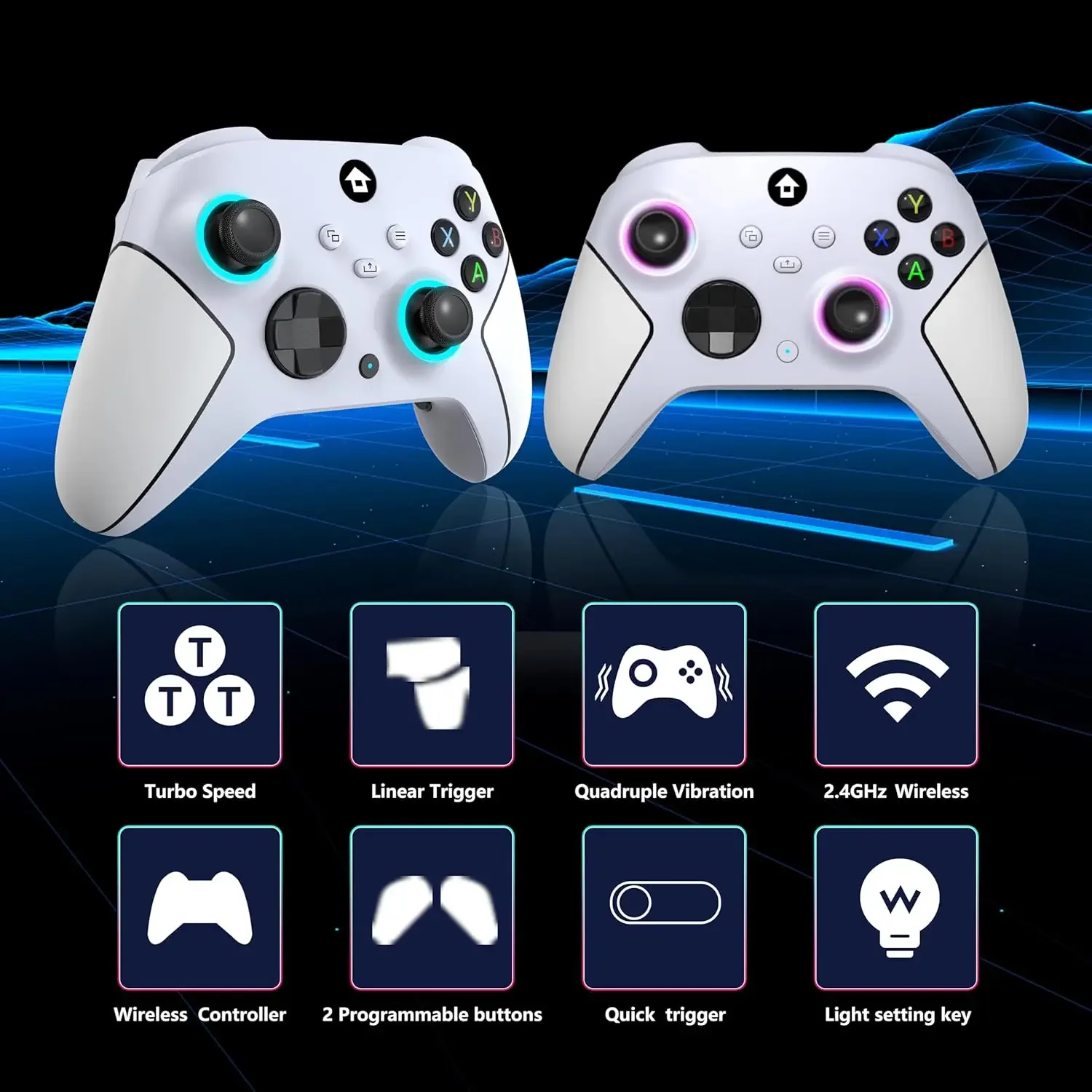 وحدة تحكم لاسلكية RGB مكونة من 7 ألوان XB023 لأجهزة XBOX والبخار والنوافذ مع اهتزاز مزدوج ووظيفة TURBO التلقائي وقابلة للبرمجة