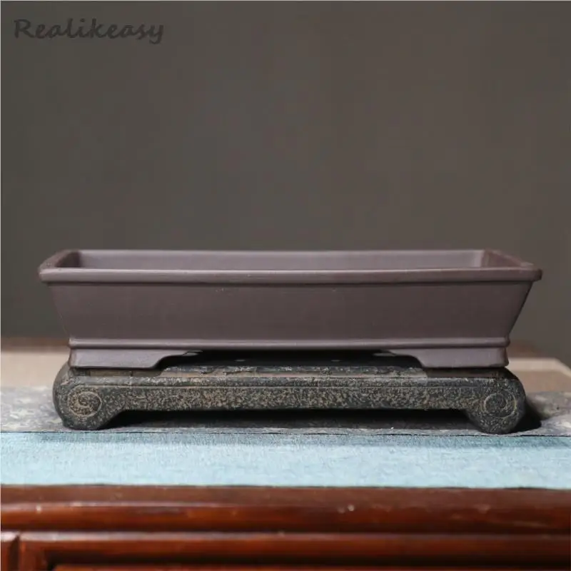 5size Purple Sand Flower Pot Square Bonsai Pot Chinese Ceramic Tabletop Potted Plant Pot Home Solid Color Decorative Flower Pot
