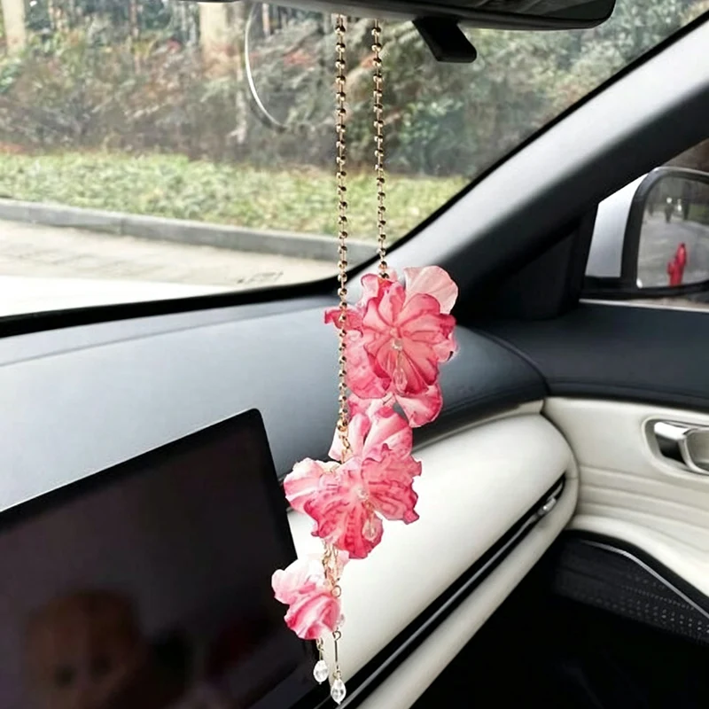 Flower Tassel Pendant Car Hanging Ornament Creative Car Rearview Mirror Pendant Decor Accessory Car Decoration Accessories