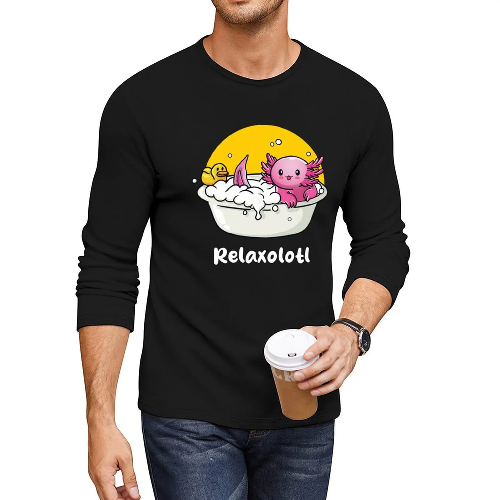 

Relaxalotl - cute axolotl (on dark colors) Long T-Shirt plain t-shirt men clothes