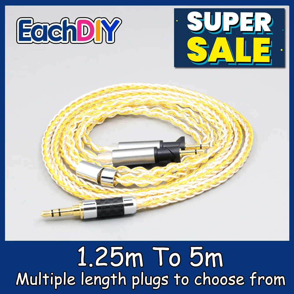 

8 Core OCC Silver Gold Plated Braided Earphone Cable For Abyss Diana v2 phi TC X1226lite 1:1 headphone pin LN008505