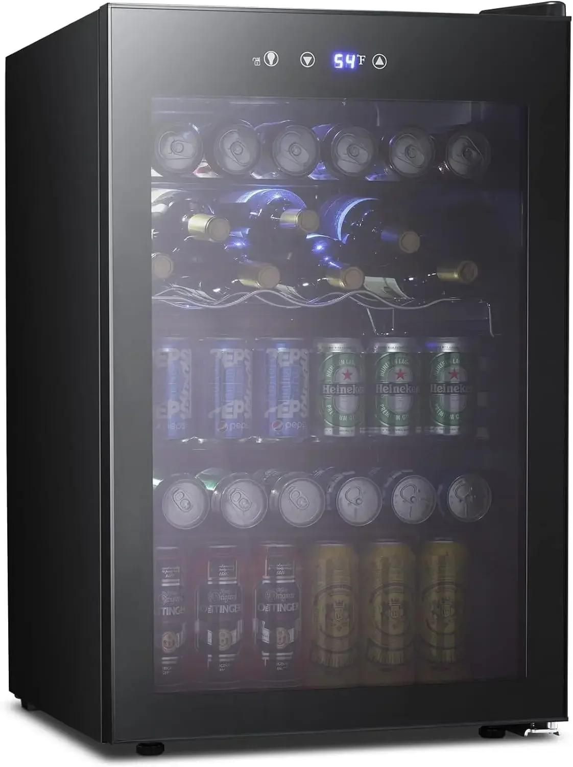 Kismile 4,5 Cu.ft Getränkekühlschrank und Kühler, 145-Dosen-Minikühlschrank mit Glastür, digitale Temperaturanzeige für Soda