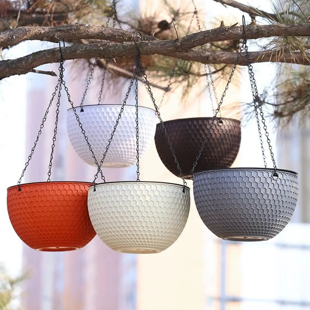Plastic Imitation Weaving Flower Pot Hanging Self Absorbent Hydroponic Flowerpot Garden Decoration Honeycomb Pattern