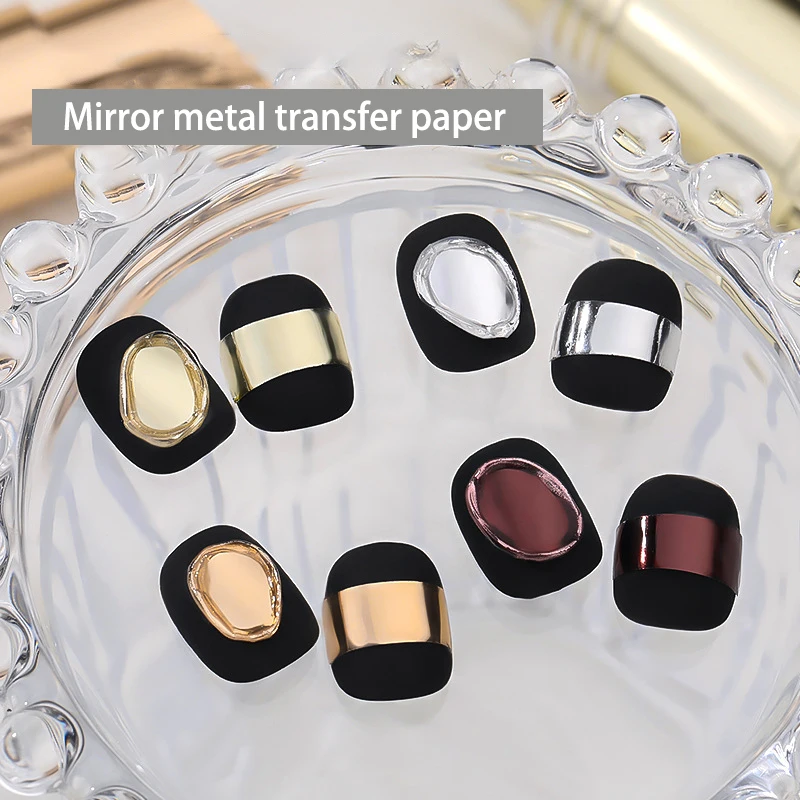 1ม้วนเล็บฟอยล์สติกเกอร์ลอกลายสีโลหะรูปลอกห่อยาทาเล็บแวววาวกระดาษดาวเลื่อนตกแต่งเล็บ