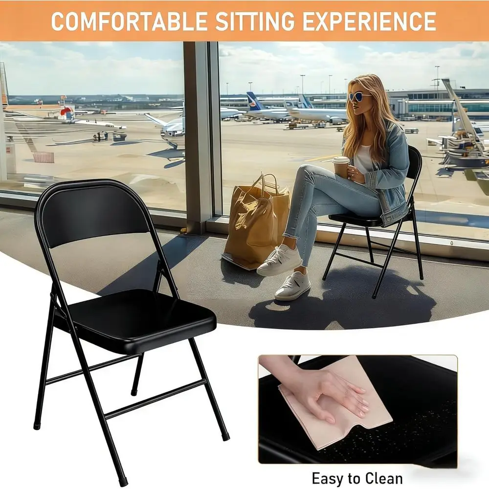 6 Pack Heavy Duty Metal Folding Chairs, 350 lbs Capacity, All-Steel, Stackable & Portable Indoor Outdoor Seating for Party, Wedd