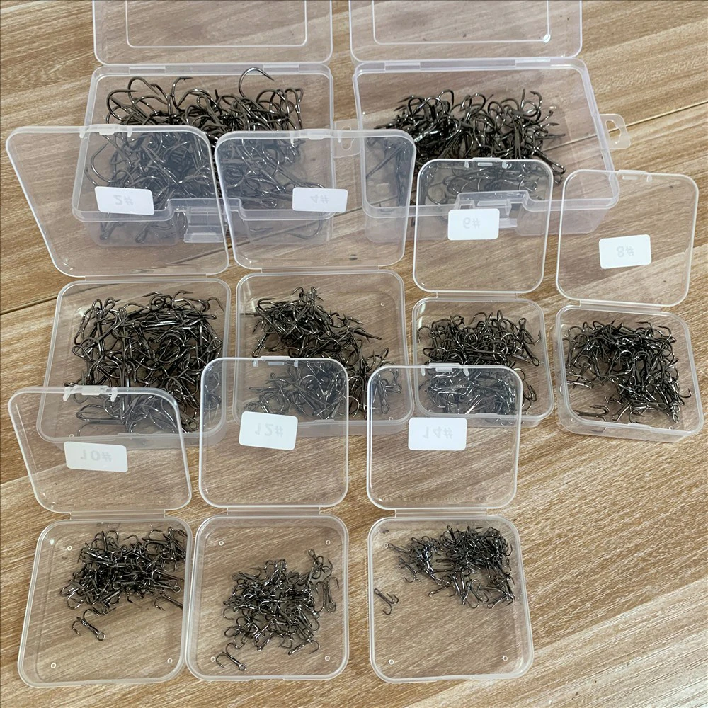 Shawto 50Pcs High Carbon Treble Hooks 6/10/14/16# Saltwater Fishing Lure  Hooks Black Solid Fish Hook Round Bend Treble For Bass - AliExpress 18