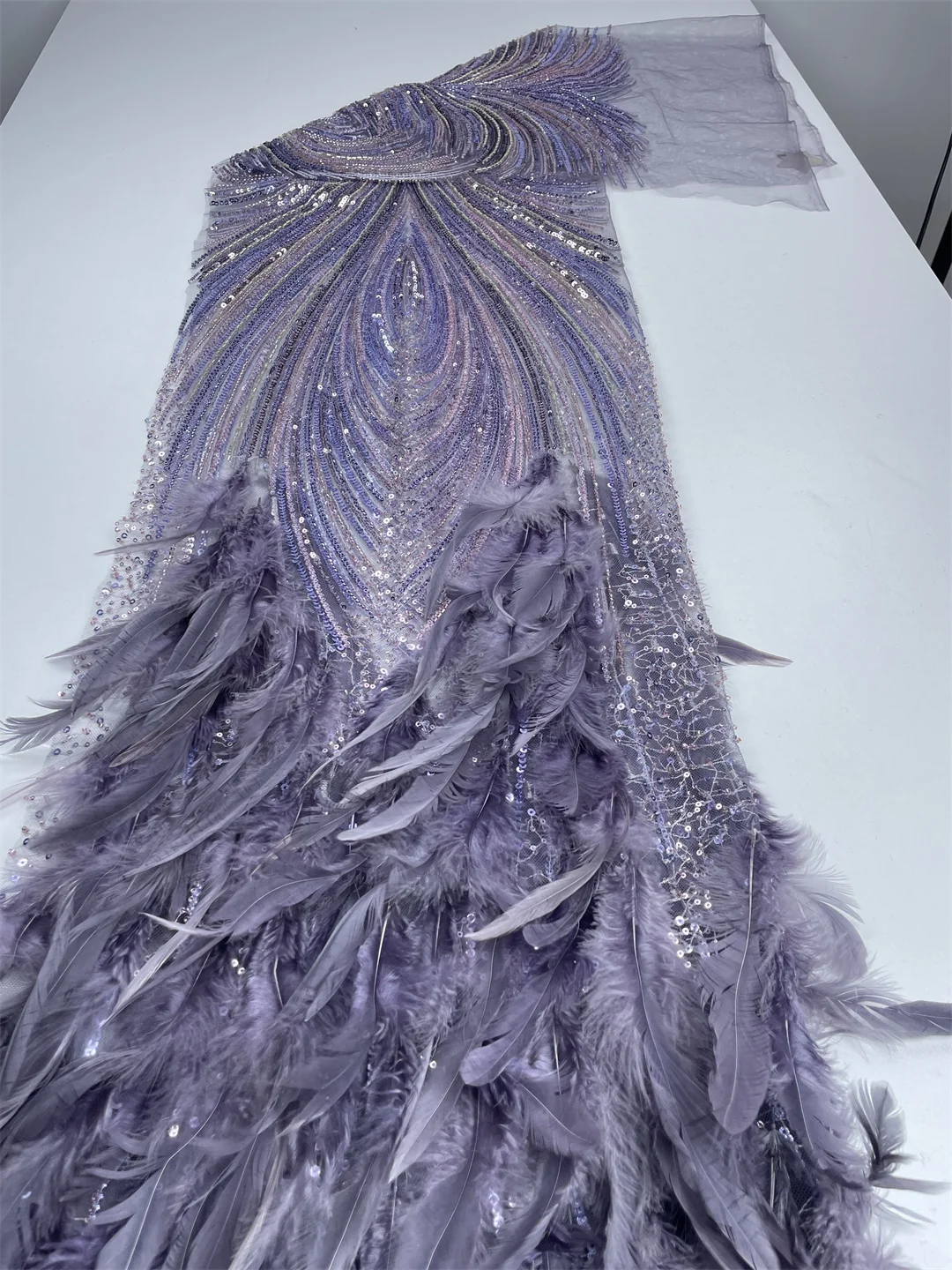 

High Quality Lace 2025 African 3D Feather Nigerian Tulle Lace Fabric Beaded Embroidery Party Dress Sequins French For Sewing