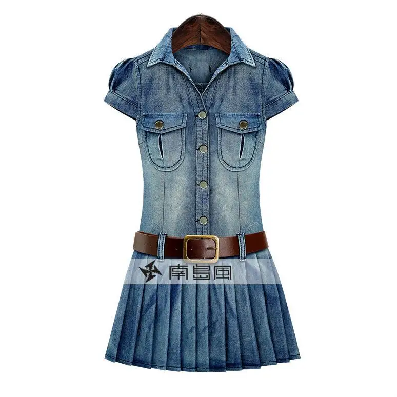 Spring and Summer New European and American Plus Size Women's Denim Dress Wash Denim Skirt Slim Fit Short Sleeve