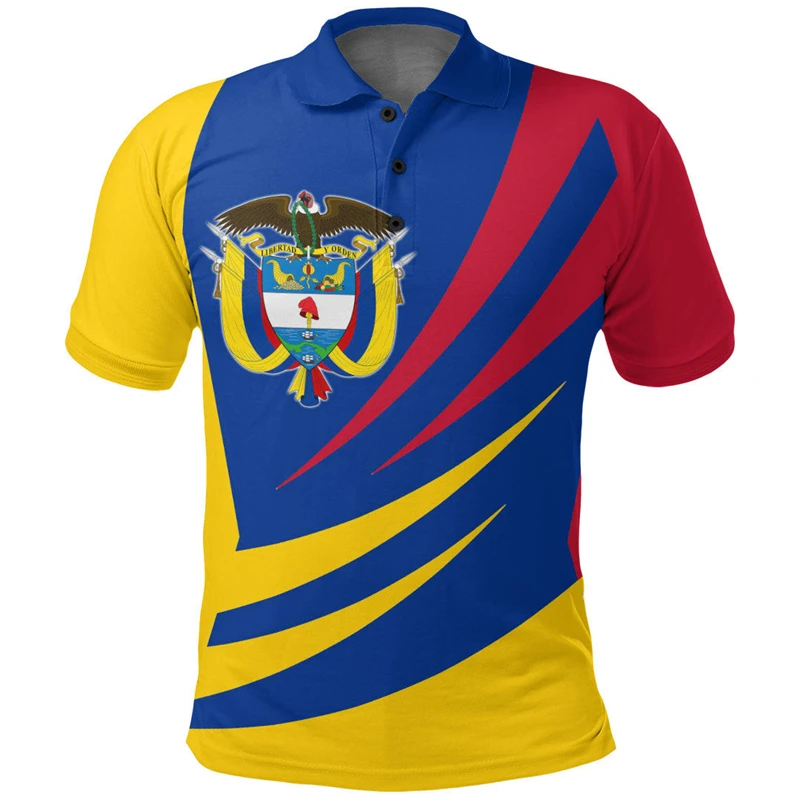 Colombia Flag Map 3D Printed Polo Shirts For Men Clothes Colombian Boy Short Sleeve Fashion Coat Of Arms POLO Shirt Jersey Tops