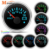 52mm Voltmeter 7 Colors Backlight Voltage 8-16V 18-32V Volt Meter Gauge With Warning Light Universal For 12V 24V Boat Car Marine
