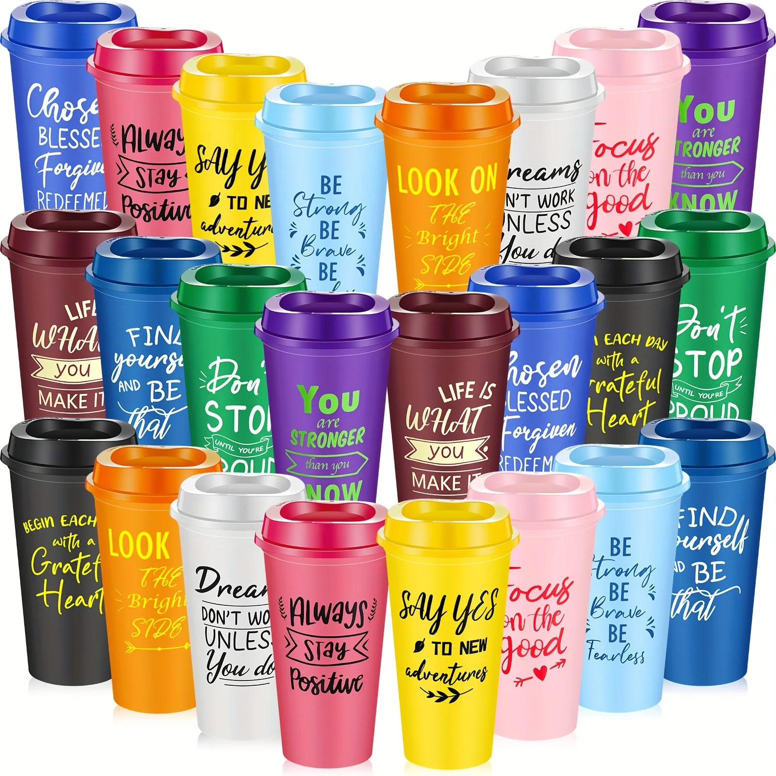 

24-Piece Employee Appreciation Set: 16 oz Reusable Plastic Mugs with Secure Lids – Vibrant Color Collection for Team Recognition, Social Worker Volunteers & Monthly Honor Gifts