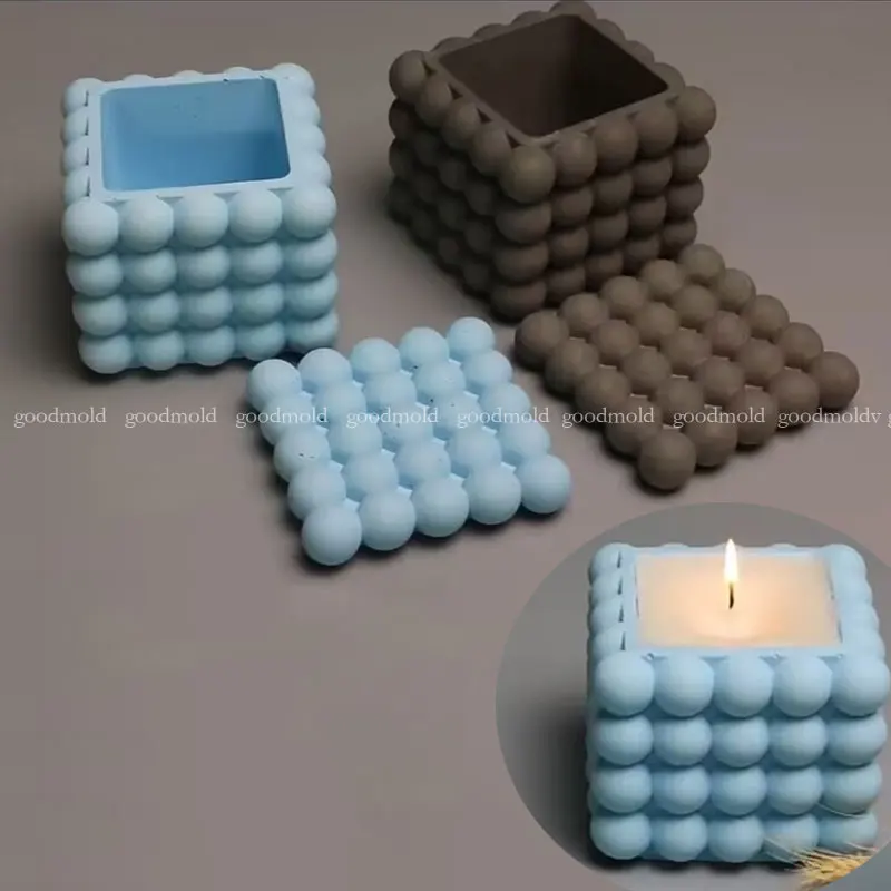 

Square Bubble Ball Storage Box Concrete Mold Cement Candle Jar Mould With Cover Cylindrical Candle Container Clay Pots Molds