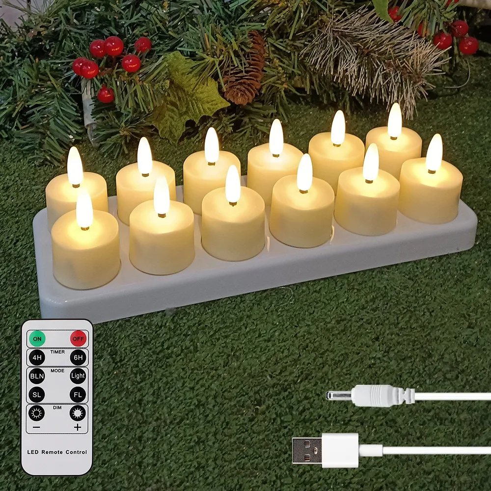 4/6/8/12 PCS Fernbedienung Weihnachten LED Kerze Licht Flammenlose Wiederaufladbare Teelicht Warm Gelb Elektronische Kerze Party