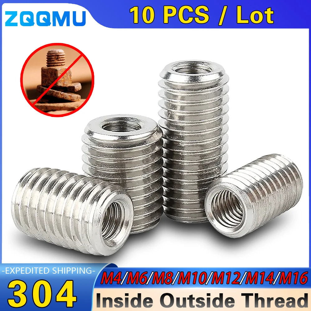 

304 Stainless Steel M4 M6 M8 M10 M12 Inside Outside Thread Slotted For Screw Wire Thread Insert Sleeve Conversion Nut Coupler